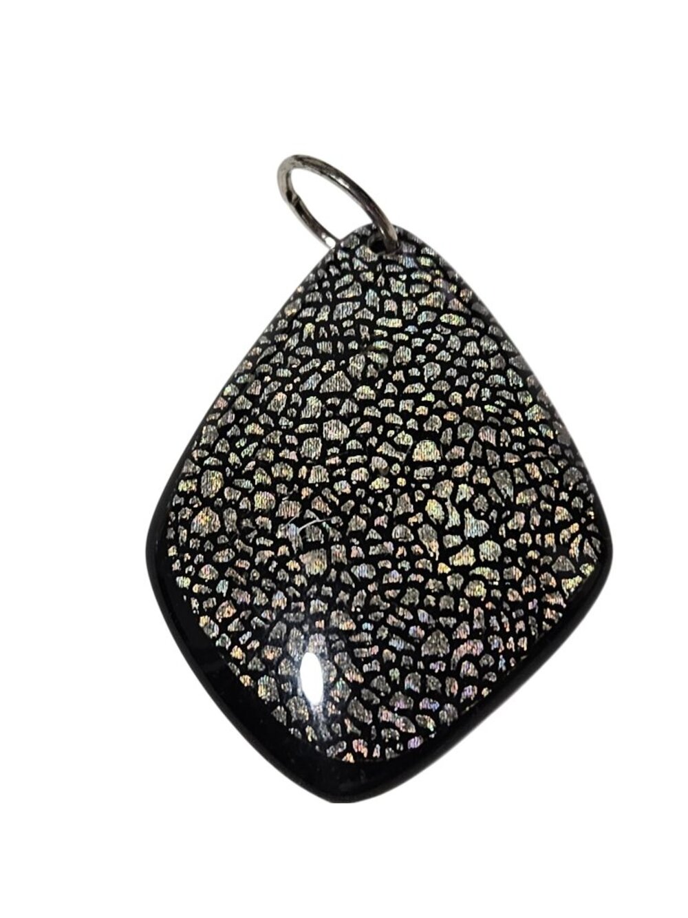 Black Dichroic Pendant Fused Art Glass Iridescent Freeform Cosmic Galaxy Jewelry